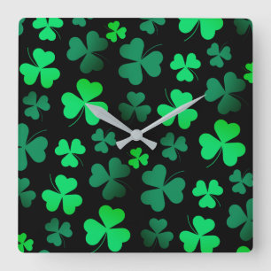 Relógio Quadrado Shamrock Clover Modern Trendy Black and Green