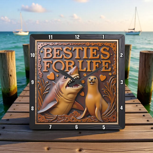 Relógio Quadrado Shark Seal Love Hearts (Criador carregado)