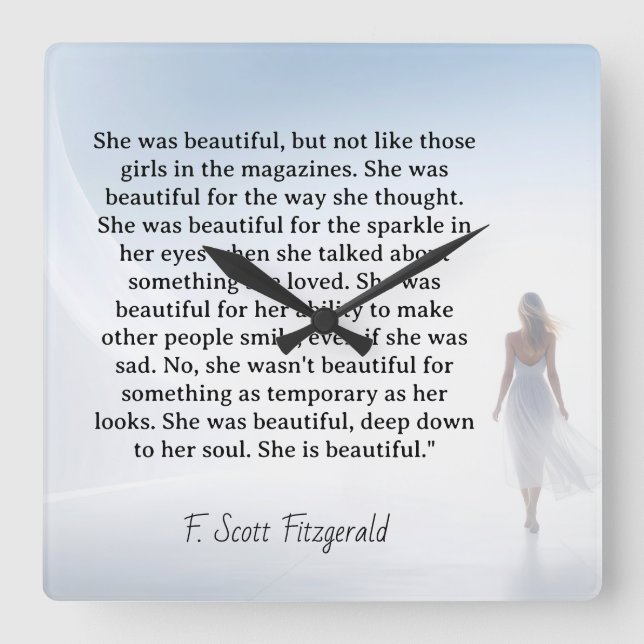 Relógio Quadrado She was beautiful === F.Scott Fitzgerald  quote (Frente)