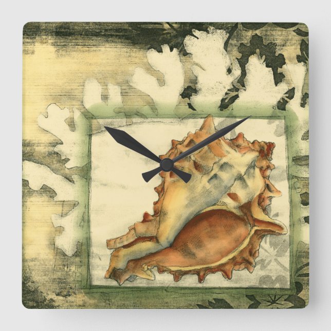 Relógio Quadrado Shell de Conch Silhout (Frente)