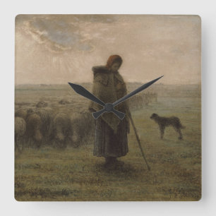 Relógio Quadrado Shepherdess and Her Flock   1862-63