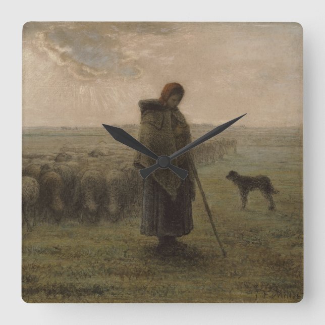 Relógio Quadrado Shepherdess and Her Flock | 1862-63 (Frente)