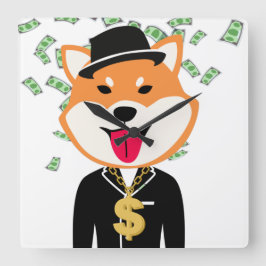 Relógio Quadrado Shiba Inu Crypto Millionaire Square Wall Clock