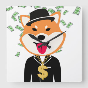 Relógio Quadrado Shiba Inu Crypto Millionaire Square Wall Clock