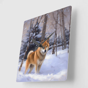 Relógio Quadrado Shiba Inu Deixe Nevar Natal 