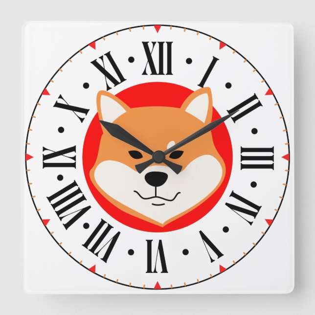 Relógio Quadrado Shiba Inu Original Roman Numeral Wall Clock (Frente)