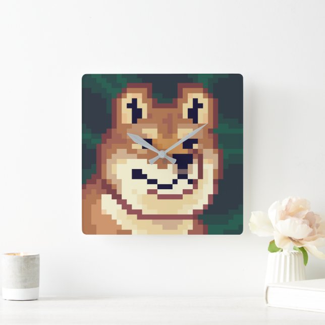 Relógio Quadrado Shiba pixelart, klok, Pixel Art  (Lar)