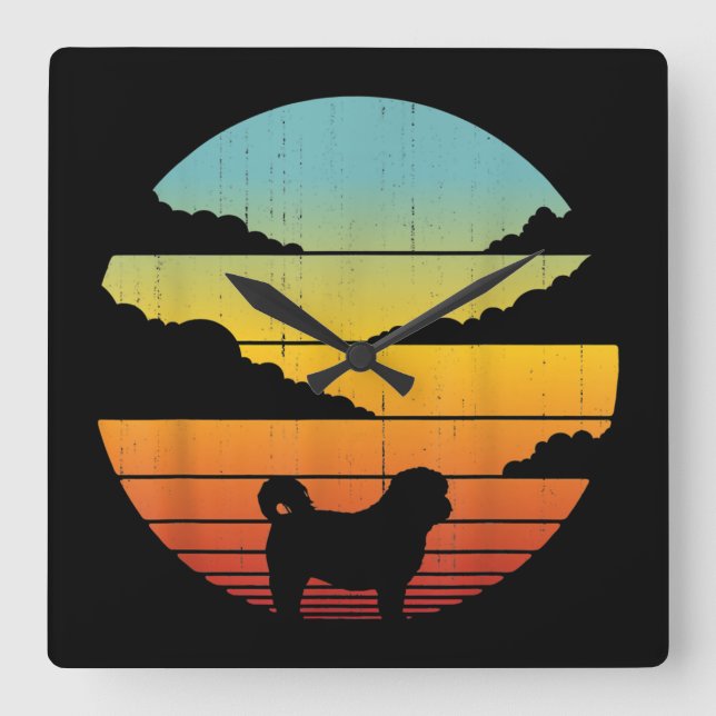 Relógio Quadrado Shih Tzu Style 60s 70s Homens Mulheres Presentes (Frente)