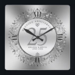 Relógio Quadrado Shinve Silve Swirls Circle Frame 25 casamento<br><div class="desc">Luxo brilhante círculo brilhante de prata giro 25 de aniversário de casamento modelo de.</div>
