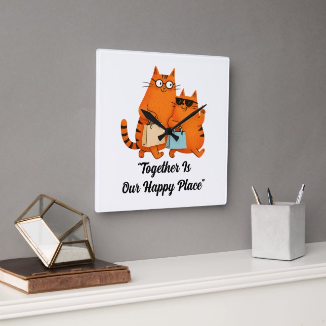 Relógio Quadrado Shopping Day Cat Love Wall Clock (Escritório)