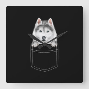 Relógio Quadrado Siberian Husky Dog In Pocket  Funny Dog Lover Gift