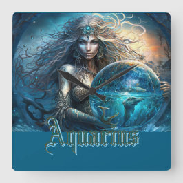 Relógio Quadrado Signo Zodiacal de Aquário
