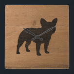 Relógio Quadrado Silhouette Bulldog Francês | Cão francês Faux Wood<br><div class="desc">O Bulldog Francês Silhouette Decorative Wall Clock. Design de madeira. Este legal relógio de parede do amante do cachorro é excelente para casa ou escritório. Mostre seu amor pelos franceses enquanto acompanha o tempo. Veja o Doodle World de Jenn para mais silhuetas de raça de cão em casa decor e...</div>