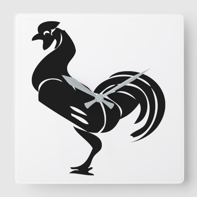 Relógio Quadrado Silhueta de galo (Frente)