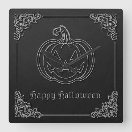 Relógio Quadrado Silver Jack O' Lanterna Halloween