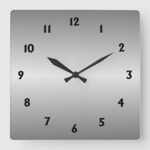 Relógio Quadrado Silver metálico com números pretos