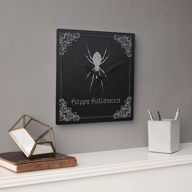 Relógio Quadrado Silver Spider Halloween (Escritório)