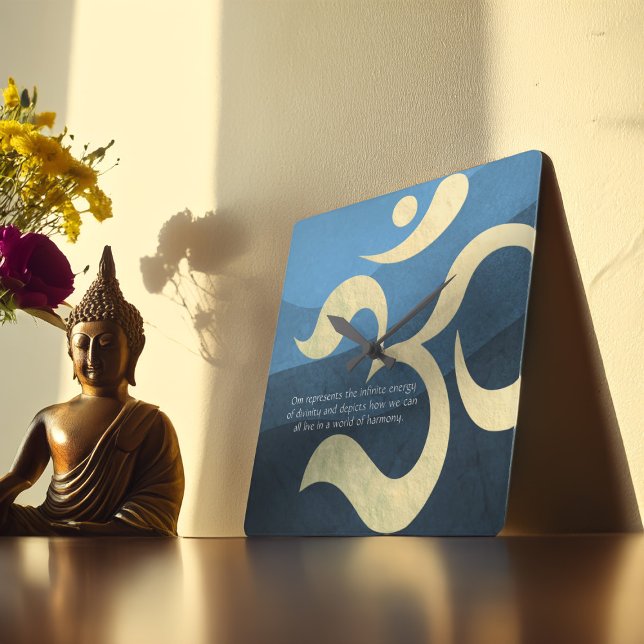 Relógio Quadrado Símbolo Azul e Dourado OM do Instrutor de Meditaçã (Criador carregado)