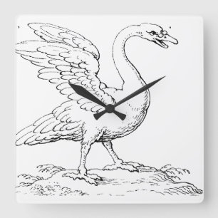 Relógio Quadrado Símbolo de Cisne de Amor e Fidelidade Arte Refinad