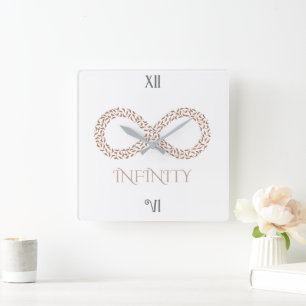 Relógio Quadrado Símbolo de Infinito Folha Elegante Minimalista