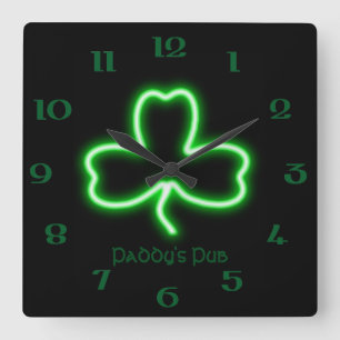 Relógio Quadrado Símbolo de neon Pub personalizado do Shamrock irl