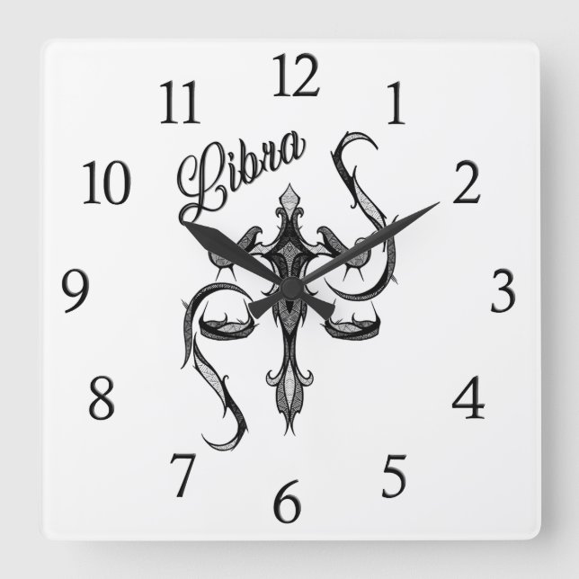 Relógio Quadrado Símbolo Libra Zodiac (Frente)