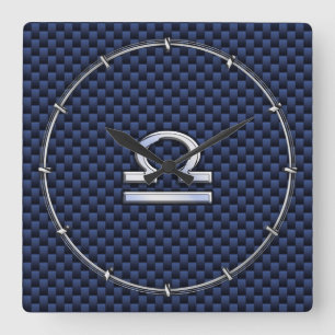 Relógio Quadrado Símbolo Moderno de Libra na Fibra Marinho Azul de