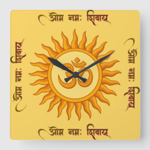 Relógio Quadrado Símbolo Om no Design hindu espiritual solar radian