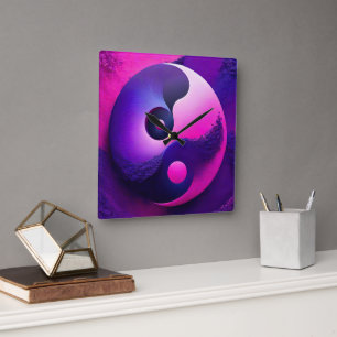 Relógio Quadrado Símbolo Yin Yang Colorful do Iluminismo Vibrante