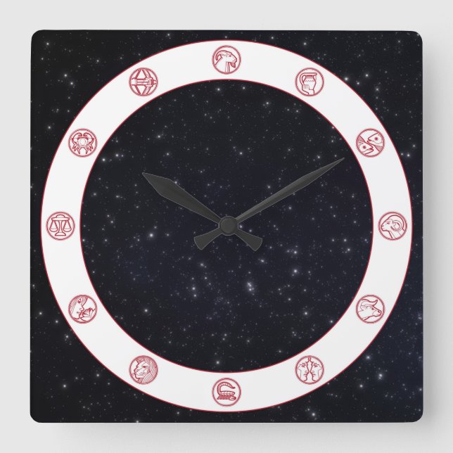 Relógio Quadrado Símbolo Zodíaco com Estrelas (Frente)