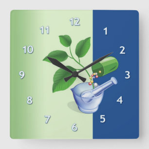 Relógio Quadrado Símbolos da farmácia