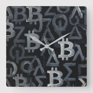 Relógio Quadrado Símbolos de Bitcoin (Estilo: 12)