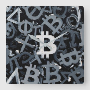 Relógio Quadrado Símbolos de Bitcoin (Estilo: 3)