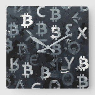 Relógio Quadrado Símbolos de Bitcoin (Estilo: 7)