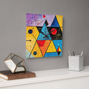 Relógio Quadrado Símbolos Geométricos Abstrato nº 02