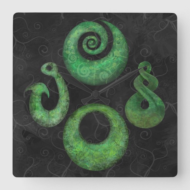 Relógio Quadrado Símbolos Maori (Frente)