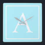 Relógio Quadrado Simple Sky Blue Monogram<br><div class="desc">Thank you for your purchase!</div>