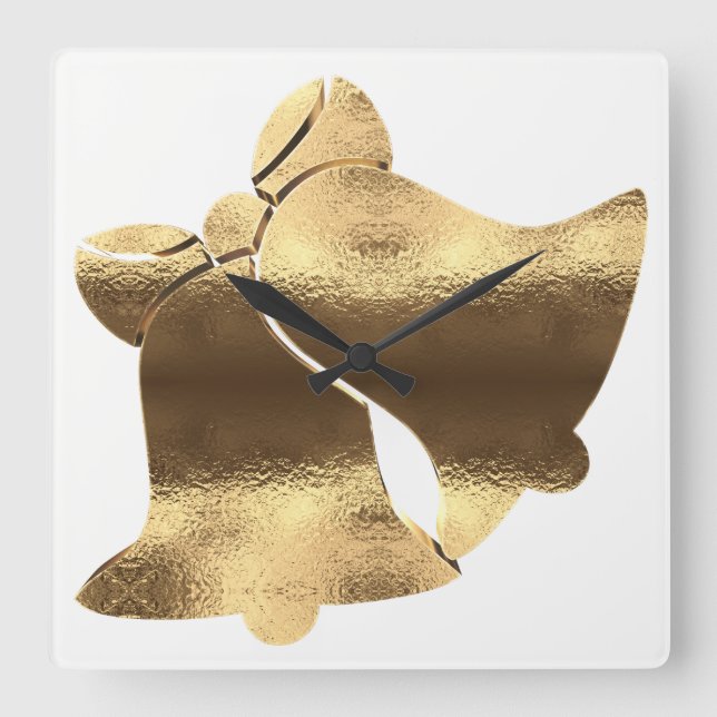 Relógio Quadrado Sinais de Natal Dourado Aspecto Festivo Elegante (Frente)