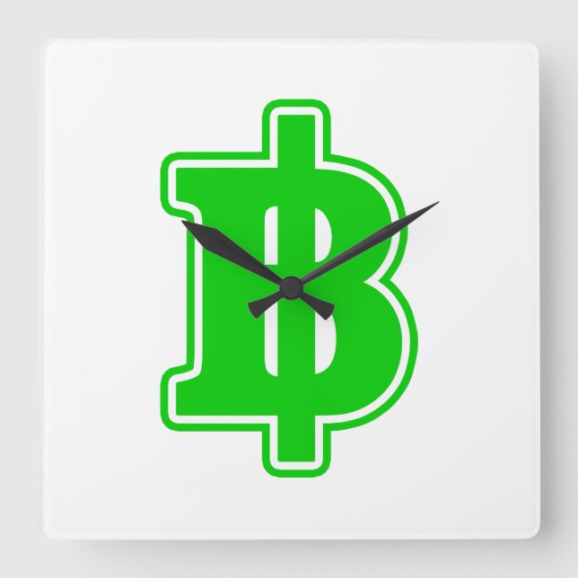 Relógio Quadrado SINAL DE BAHT VERDE ฿ Moeda Tailandesa ฿ (Frente)