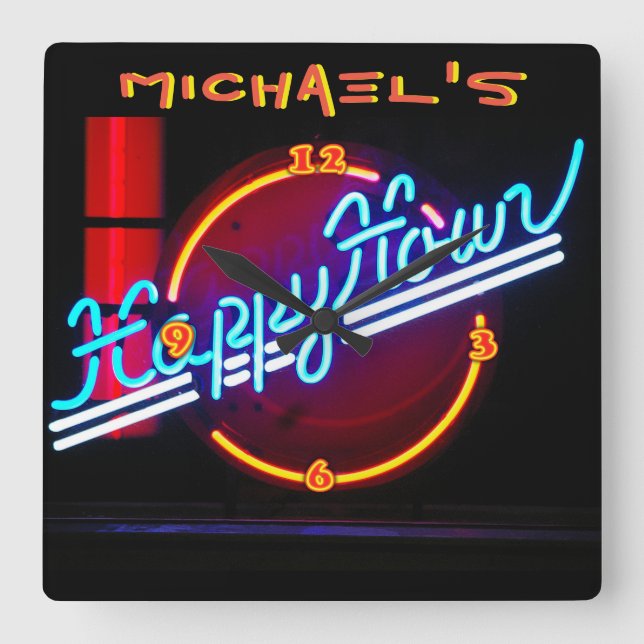 Relógio Quadrado Sinal de Bar Neon Light Tavern Den Mancave Hora Fe (Frente)