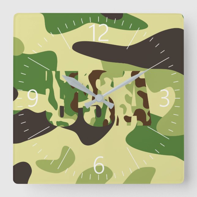Relógio Quadrado Sinal de camuflagem khaki EUA (Frente)