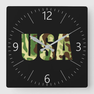 Relógio Quadrado Sinal de camuflagem khaki EUA