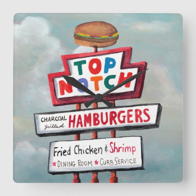 Relógio Quadrado Sinal de Comida Rápida (Frente)