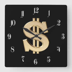 Relógio Quadrado sinal de dólar 3D