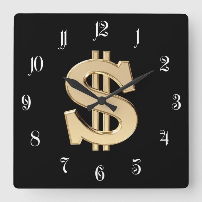 Relógio Quadrado sinal de dólar 3D (Frente)