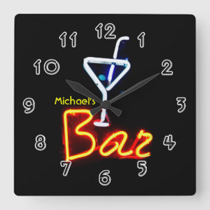 Relógio Quadrado Sinal de Neon para Bar em Casa Personalizado