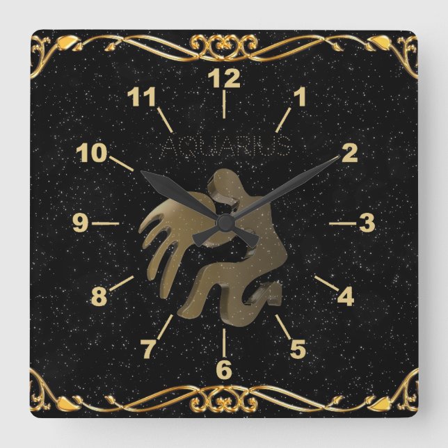 Relógio Quadrado Sinal de ouro de Aquarius (Frente)