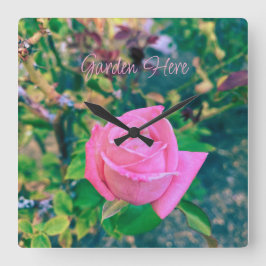 Relógio Quadrado Sinal de Rosa Rosa Jardim Aqui