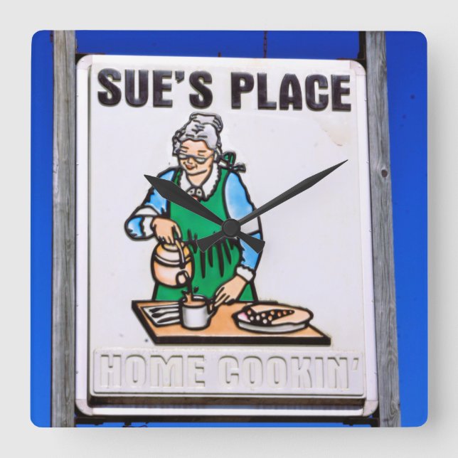 Relógio Quadrado Sinal do restaurante na estrada (Frente)