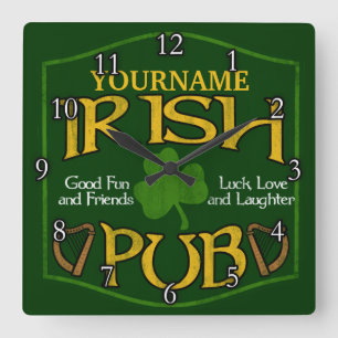Relógio Quadrado Sinal irlandês personalizado do bar